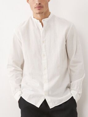 Zara 100% Cotton Men's White Grandad Collar Button-Up Band Collar Shirt Small